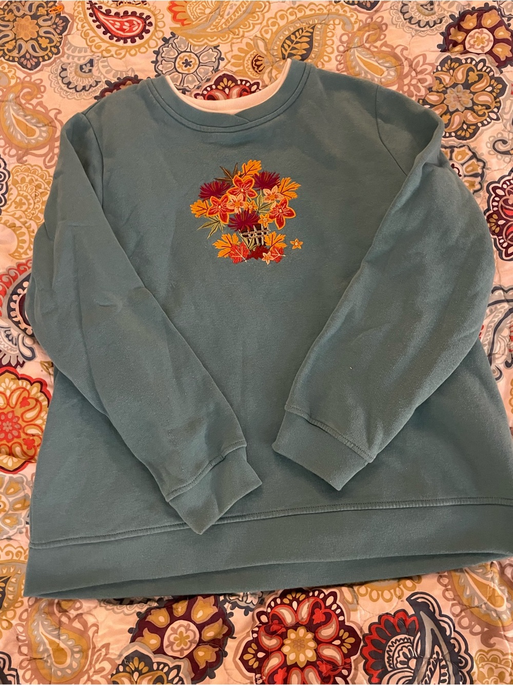 Studio Works 1X Teal Embroidered Floral Sweatshirt